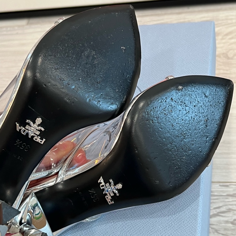PRADA Logo-print Plexiglas high-heel slides EU:35.5 - Picture 11 of 12
